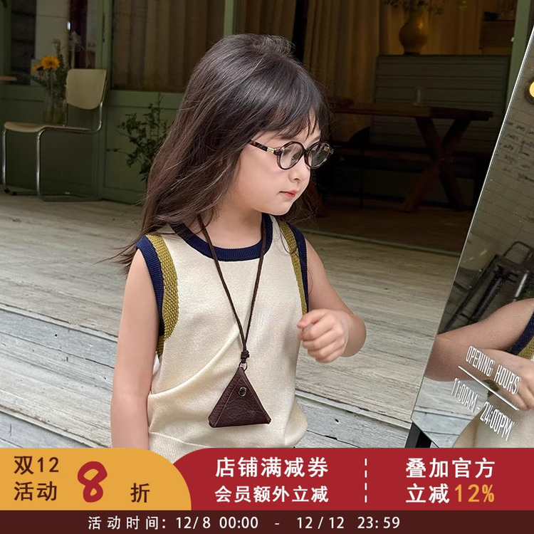 依依妈女童宝宝韩版轻薄针织拼色小背心夏季儿童洋气休闲撞色T恤