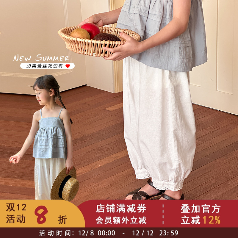 春秋新款女童精梳棉水洗休闲裤儿童甜美蕾丝花边裤宝宝薄款裤子潮