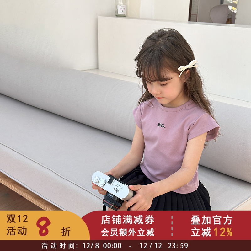 儿童韩版小飞袖字母背心2025夏季款女童宝宝辣妹风短袖打底衫T恤