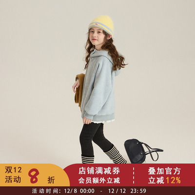 依依妈女童毛巾绒设计感连帽衫冬装新款中大儿童韩版加绒加厚卫衣