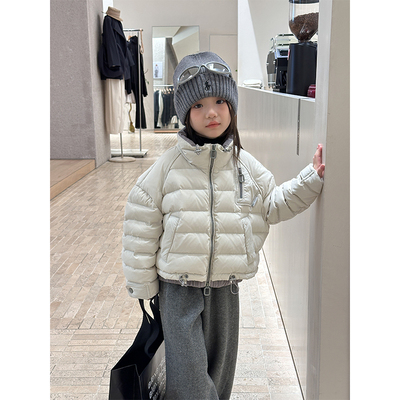 依依妈女童冬装时髦短款立领羽绒服中大儿童新国标90%白鸭绒外套