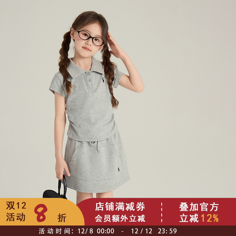 依依妈儿童韩版夏装套装女童polo衫短袖+运动半身短裙休闲2件套