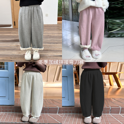 女童韩版洋气加厚一体绒弯刀裤儿童冬季休闲裤宝宝加绒保暖长裤子