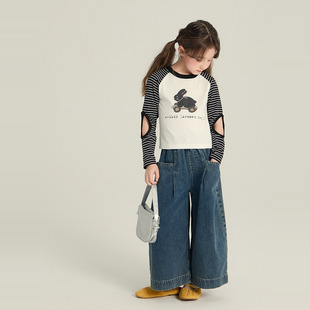 卡通长袖 依依妈2025秋装 女童韩版 儿童百搭上衣条纹打底衫 T恤 新款