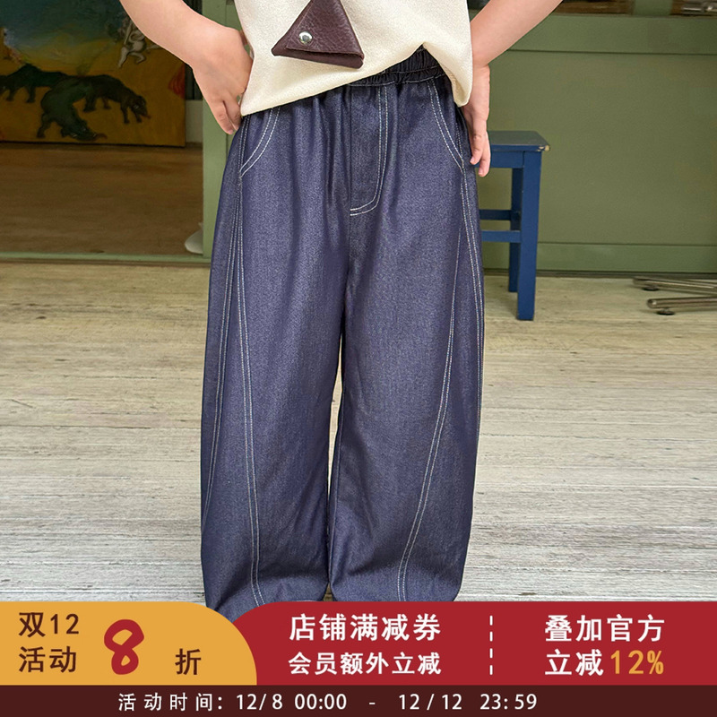 儿童天丝牛仔裤男女童韩版垂感休闲裤女孩长裤春秋装薄款拼接裤子
