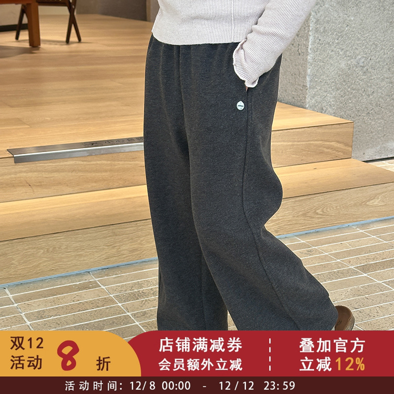 2025秋冬女童加厚保暖直筒休闲裤中大儿童时髦品质斜纹阔腿呢子裤