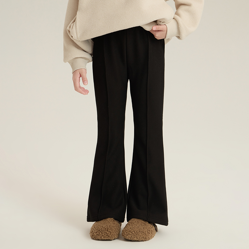 依依妈女童冬装韩版加绒拼接喇叭裤中大儿童女孩百搭加厚保暖长裤