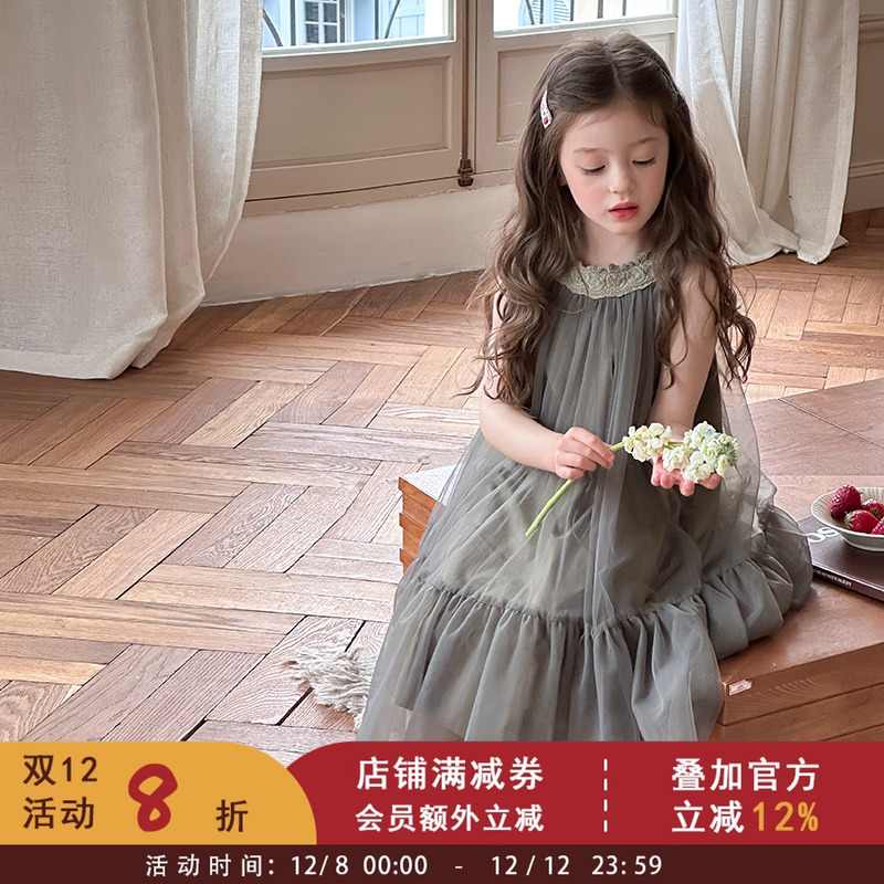 依依妈女童夏季洋气公主裙蓬蓬纱裙儿童连衣裙韩版无袖拼接背心裙