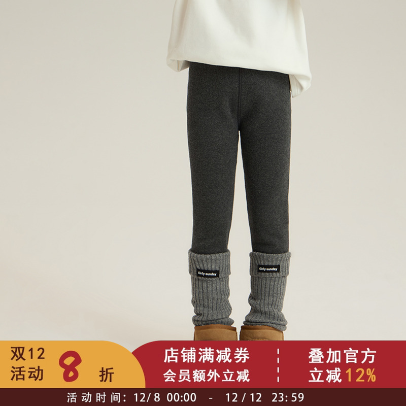 依依妈女童高弹一体绒羊毛拉架打底裤冬装儿童保暖裤加绒加厚棉裤