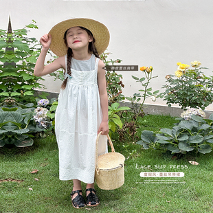 儿童洋气公主裙2024夏季 新款 女童甜美蕾丝吊带裙宝宝度假风背心裙