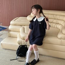 2025夏季儿童气质翻领甜美学院风连衣裙女童韩版撞色娃娃领公主裙