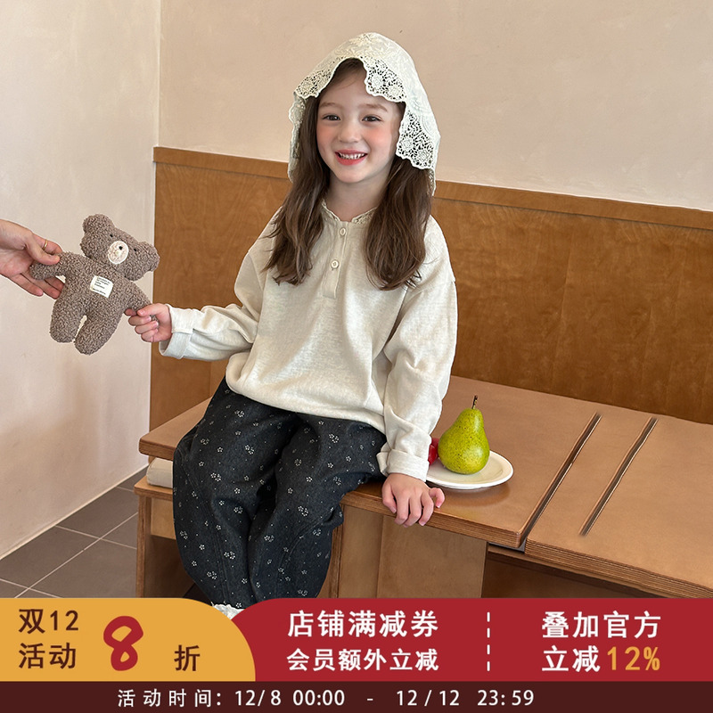 女童秋装甜美气质蕾丝连帽衫儿童长袖T恤卫衣宝宝韩版休闲上衣潮