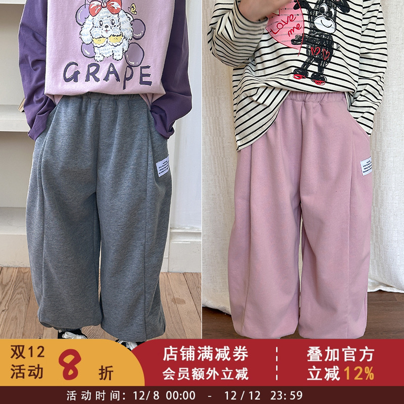 依依妈男童女童韩版休闲小学生贴标卫裤潮流儿童收口长裤秋装裤子