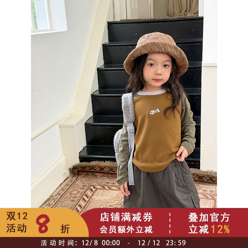 依依妈女童韩版冬装加厚双面绒保暖亲肤打底衫儿童休闲插肩上衣潮
