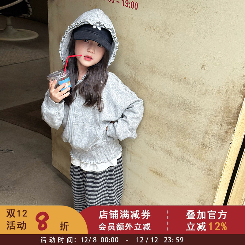 依依妈女童秋装甜美花边时髦韩版卫衣外套2025秋季中大小儿童上衣