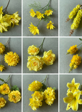 黄色婚庆仿真花材花艺婚礼路引花排布置装饰绣球玫瑰牡丹假花绢花