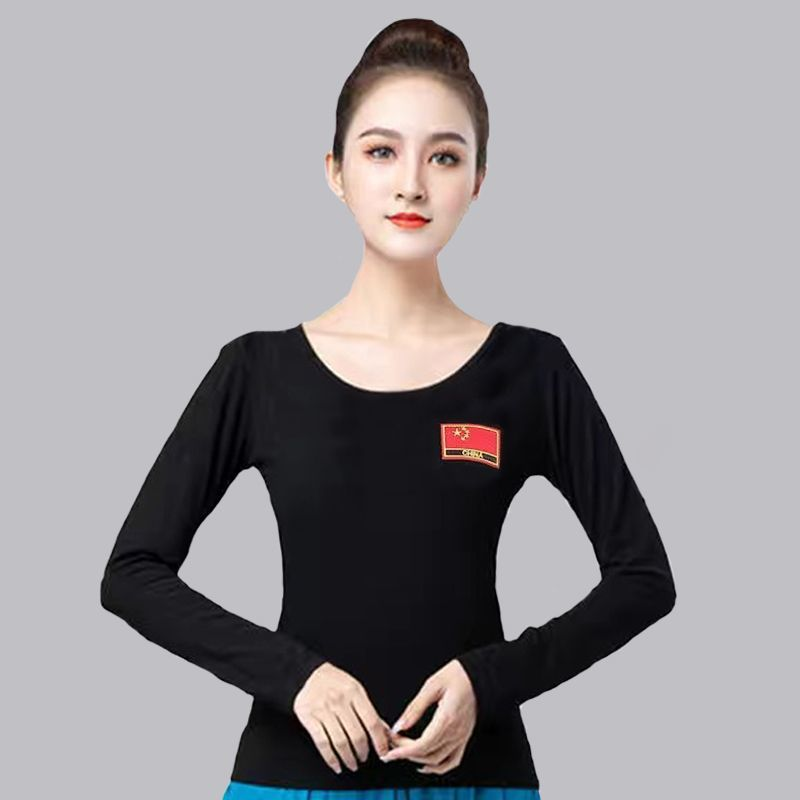 广场舞服装上衣莫代尔棉跳舞服装国旗标演出服