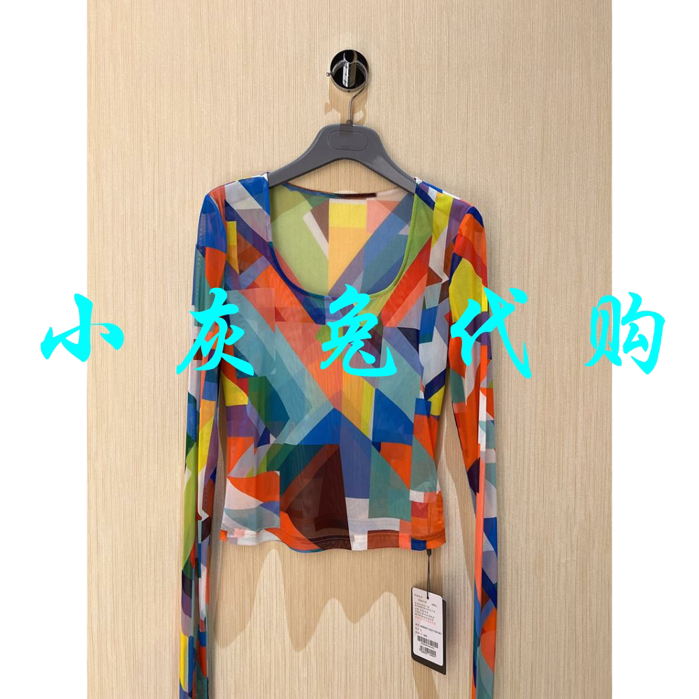 小灰兔正品代购2023方领网纱泫雅打底衫T恤5300927-2A21758-