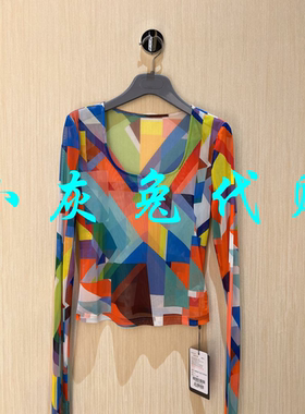 小灰兔正品代购2023方领网纱泫雅打底衫T恤5300927-2A21758-