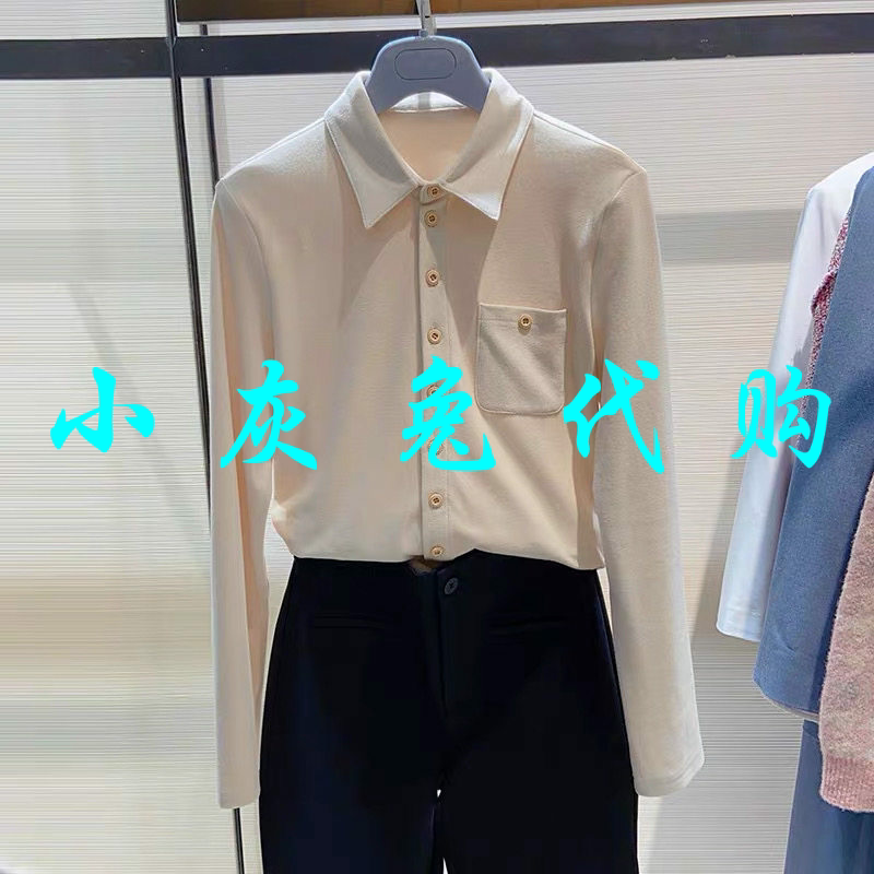 小灰兔代购2025秋新款翻领修身百搭莫代尔加绒长袖衬衫女1300820