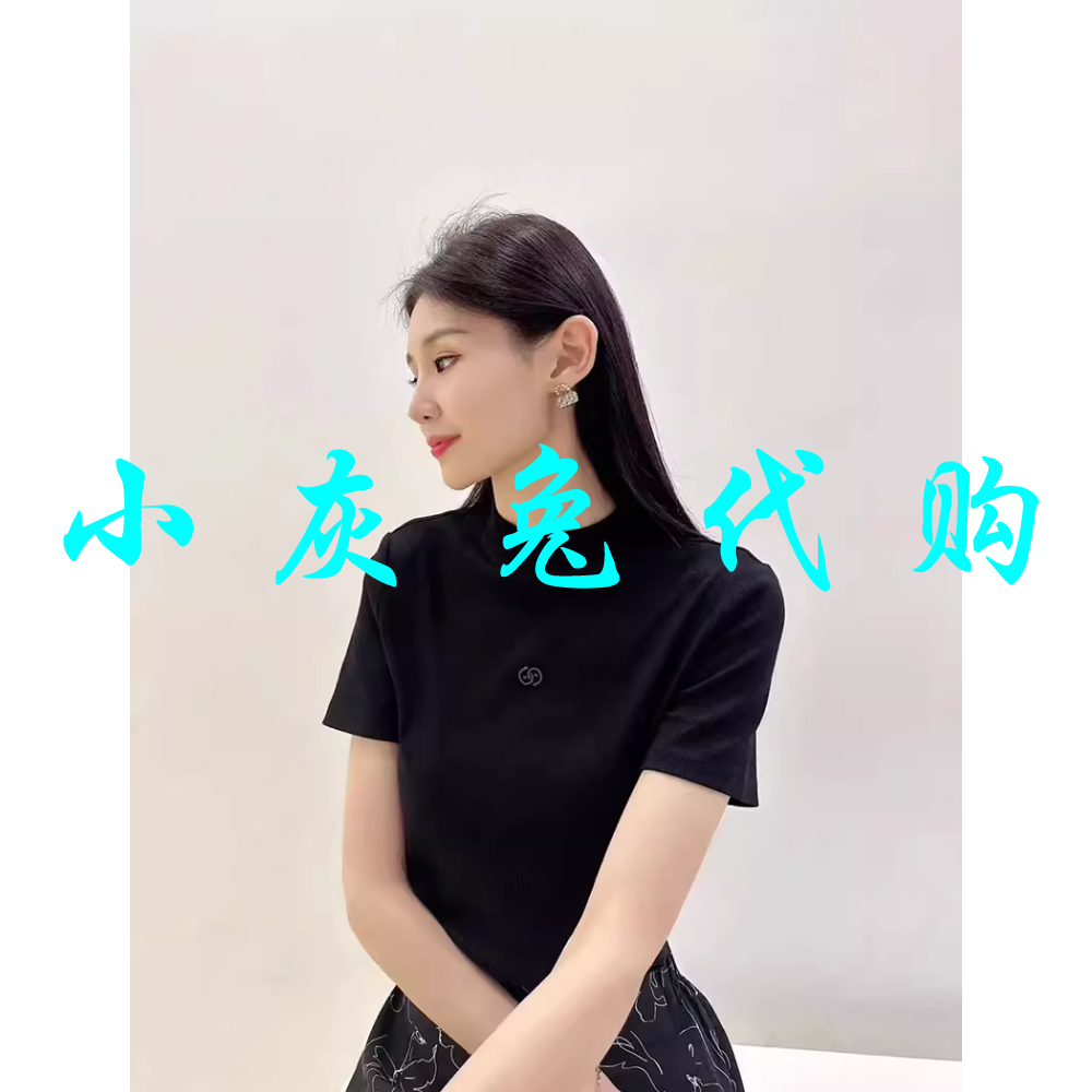 小灰兔代购2024秋新款烟管领修身短袖T恤女1300606-2067211-