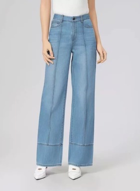 小灰兔正品2025秋新款高腰线条百搭直筒牛仔裤110001-2053332-001