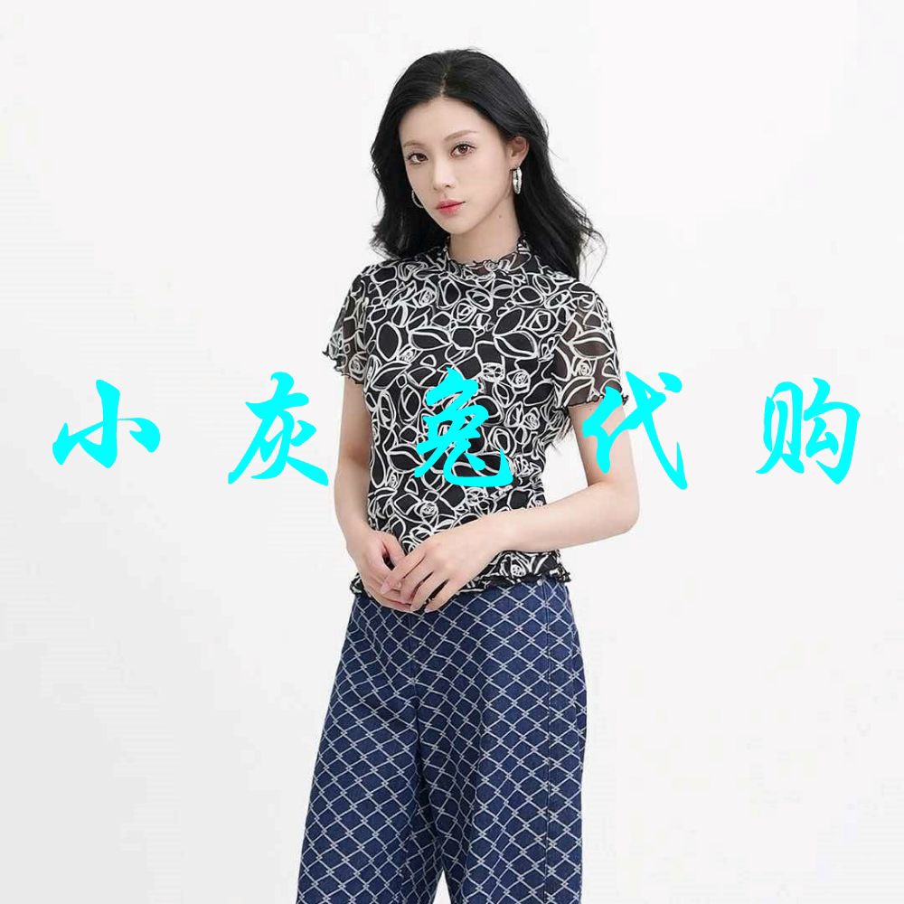 小灰兔代购2026夏新款小众花边领网纱正肩短袖T恤 530063-2A29921