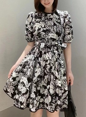 小灰兔正品代购2023夏款圆领短袖印花连衣裙5500519-2A18521-