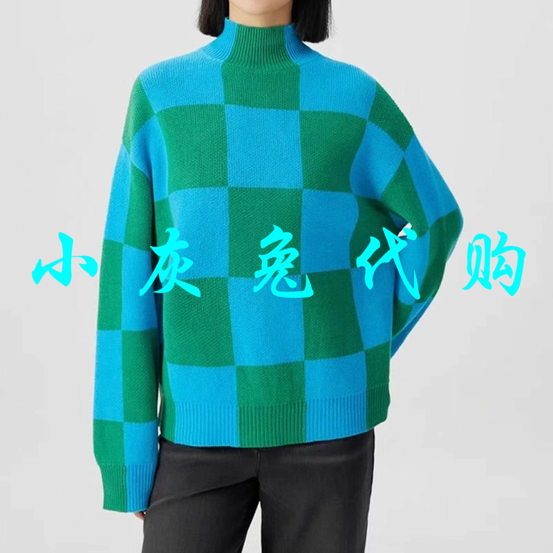 小灰兔正品代购2023秋冬拼色格子针织衫毛衣5399647-4T22249-003
