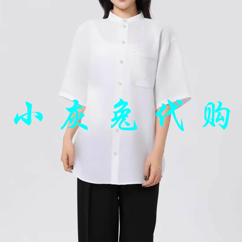 小灰兔2025夏新款百搭立领亚麻宽松短袖衬衫女530060