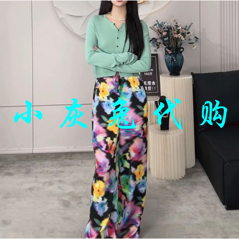 小灰兔正品2024夏新款花色直筒阔腿休闲裤 5100552-2A35421-