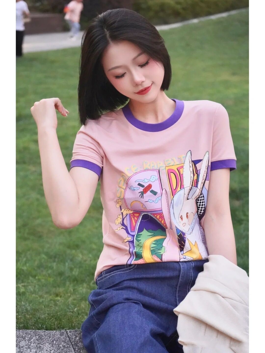 小灰兔正品代购2025夏新款卡通印花短袖T恤1324-10307DS-001