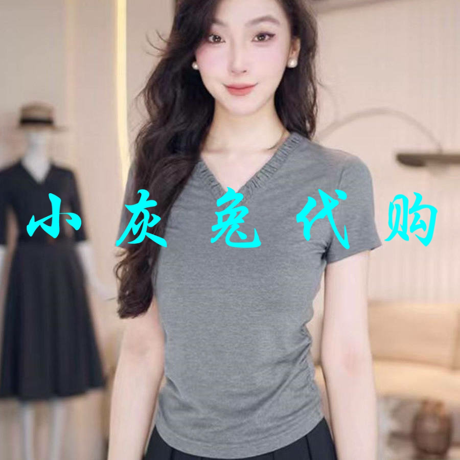 小灰兔代购2026夏新款V领百搭纯色休闲短袖T恤130209-258331