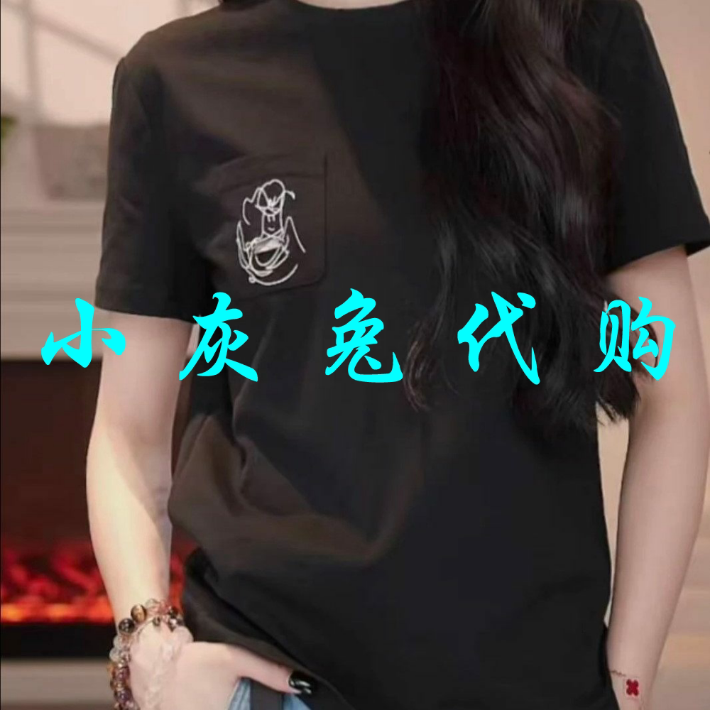 小灰兔代购2026夏新款黑色圆领印花短袖休闲T恤 530061-4204011
