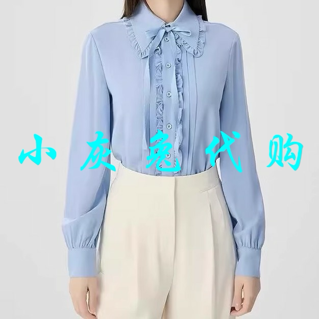 小灰兔代购2025春新款荷叶边长袖雪纺衬衣女1300973-1118872-