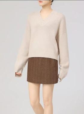 小灰兔正品2025秋新款百搭V领宽松纯色针织衫5399563-7T04373-033