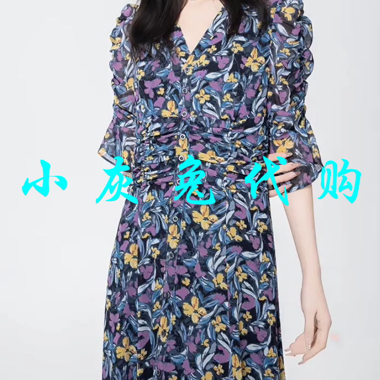 小灰兔正品2025夏新款优雅中袖茶歇碎花连衣裙550040-2A70344