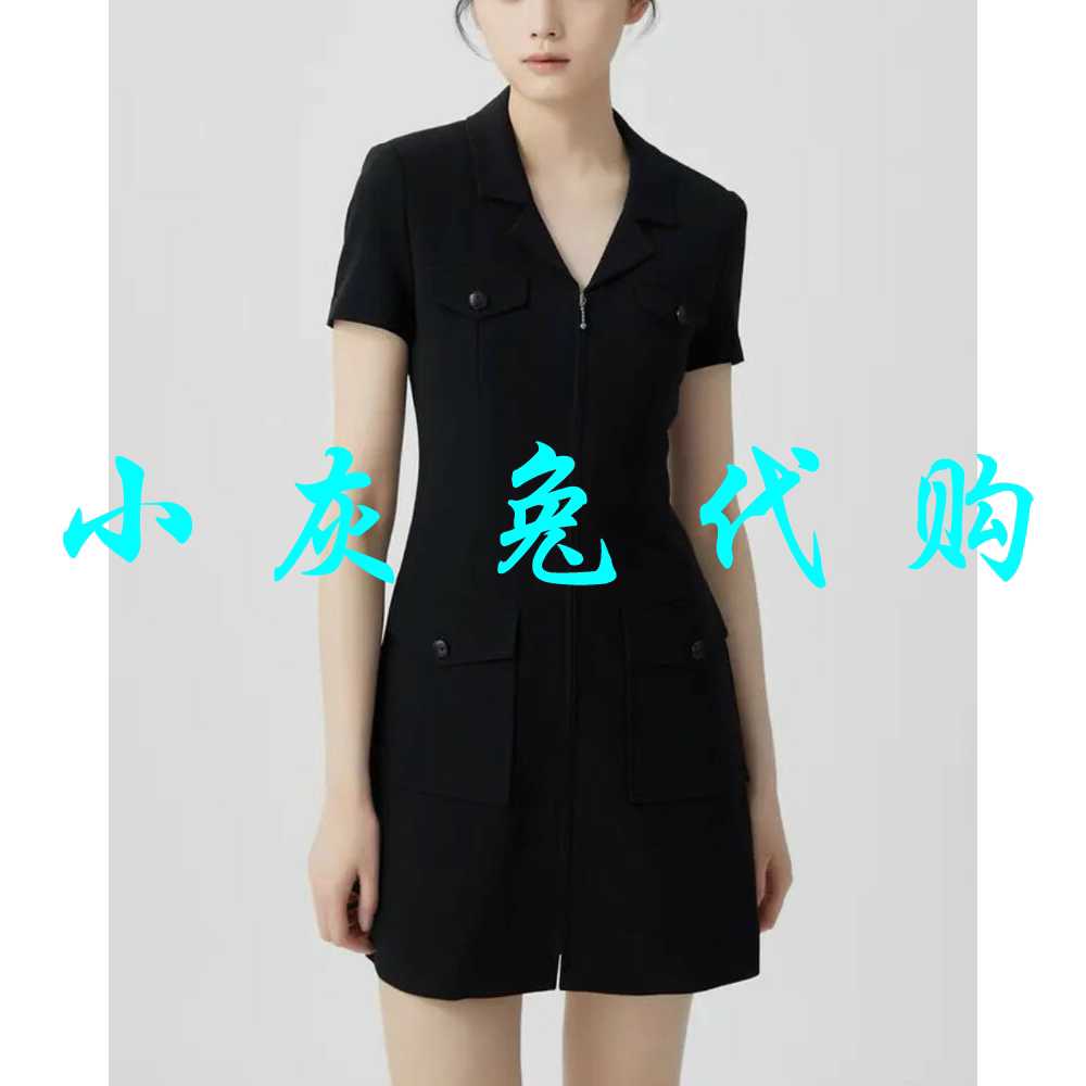 小灰兔正品代购2025夏V领拉链口袋短袖连衣裙5500540-249111-