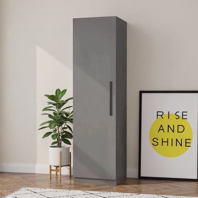 嘉羿实木单门衣柜家用卧室衣橱简约卡其色储物收纳多层墙角窄柜