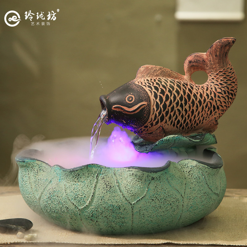 荷花鱼缸加湿器 招财风水轮流水喷泉办公室桌面水景摆件开业礼品