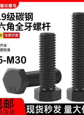 全牙外六角螺丝12.9级高强度外六角螺栓粗牙全丝加长螺杆M5M6-M30