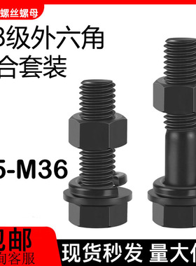 8.8级外六角螺丝螺母套装高强度螺栓母平弹垫组合M5M6M8M10M12M36