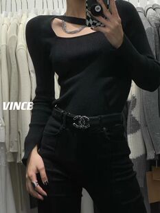 显瘦打底衫 针织衫 套头欧美纯色修身 低圆领长袖 女vince2021冬新款