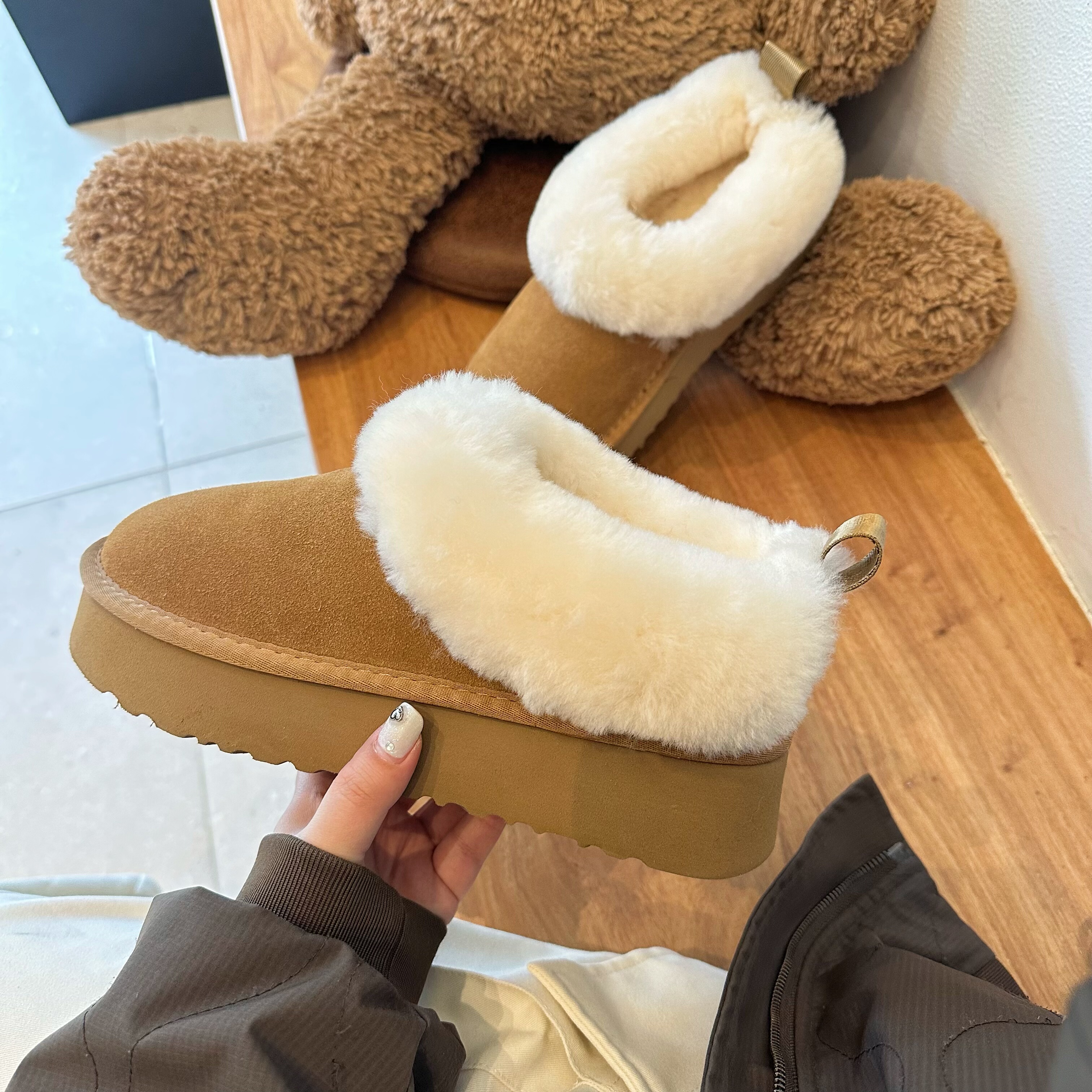 塔茨勒雪地靴女厚底增高2025冬季皮毛一体加厚保暖棉鞋面包鞋东北