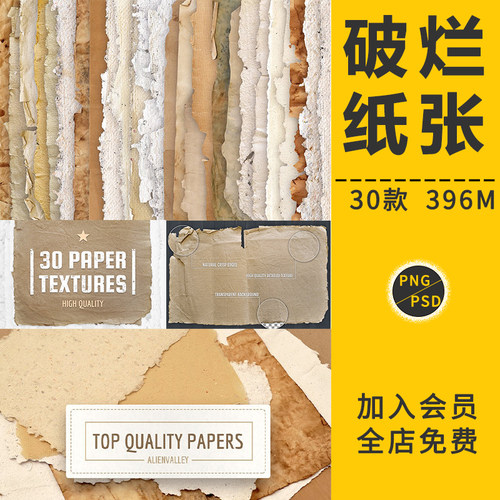 复古皱褶破烂纸张质做旧牛皮纸背景纹理PNG免抠图海报设计PSD素材