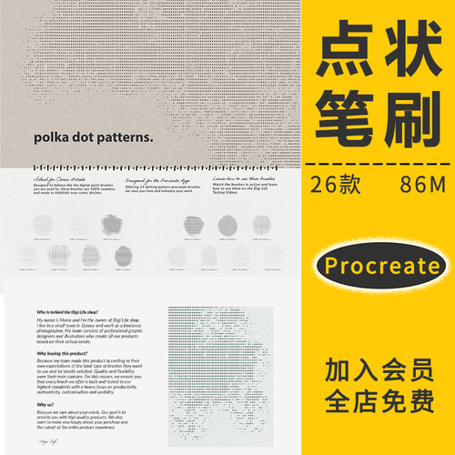 Procreate笔刷画画板绘波点状图案方形半调绘漫圆点画笔笔触素材