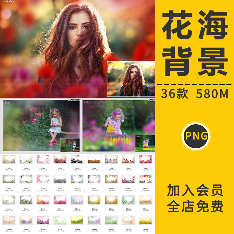 花海野外花田天空鲜花草花丛花圃风景美景后期合成PNG免抠PS素材