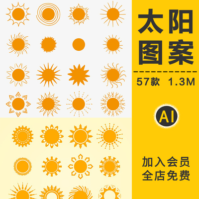 卡通儿童太阳可爱图案圆形手绘扁平插画图标AI矢量图元素装饰素材