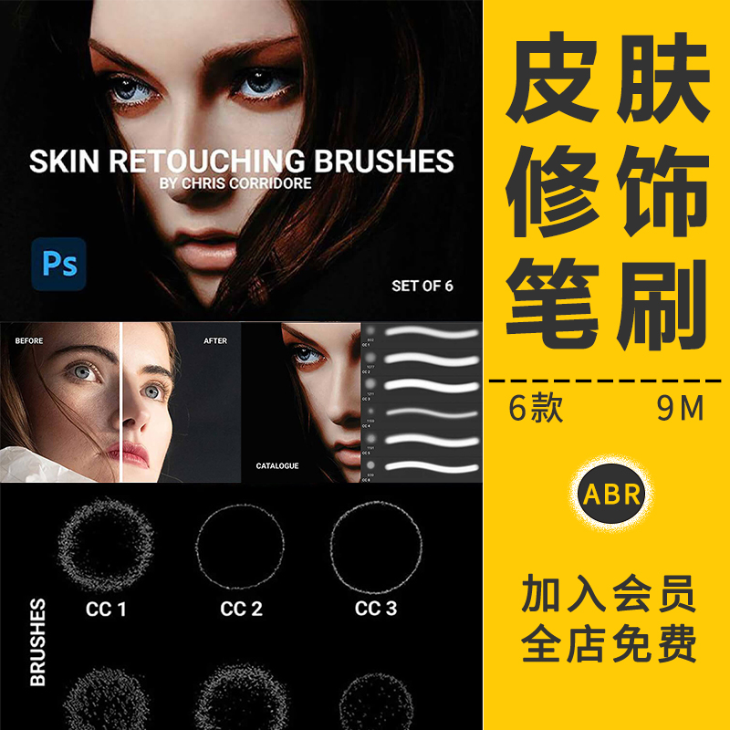 专业人像面部皮肤修饰笔刷皮肤色设计手绘插画摄影楼后期PS素材