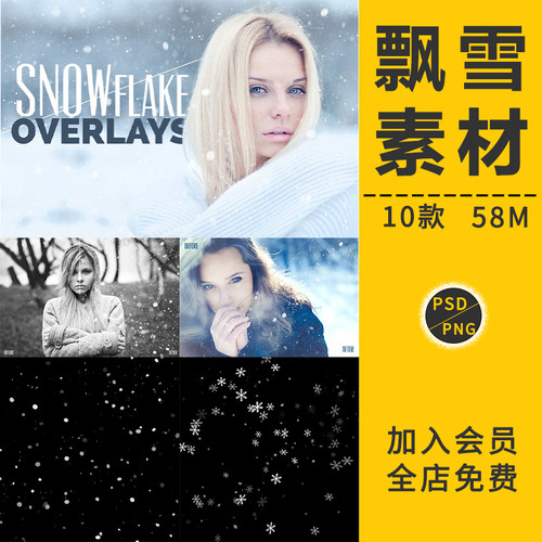 唯美飘雪下雪雪地飘落落雪冬天冰花圣诞节后期合成PNG免抠PS素材